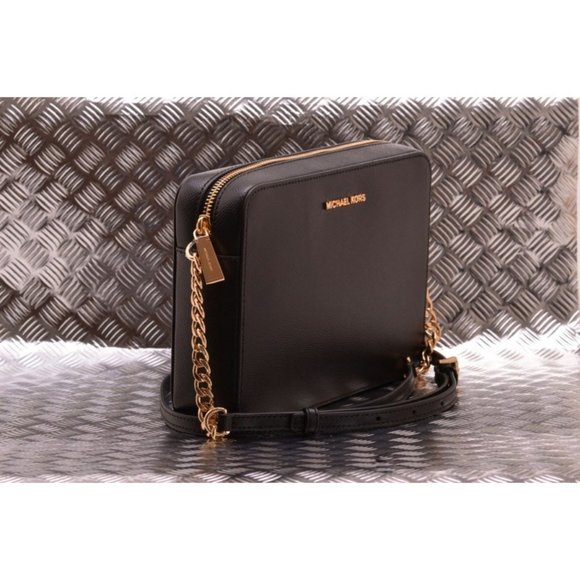 Michael Kors Jet Set Saffiano Leather Crossbody Bag in Black w Gold Hardware NWT - Picture 6 of 15